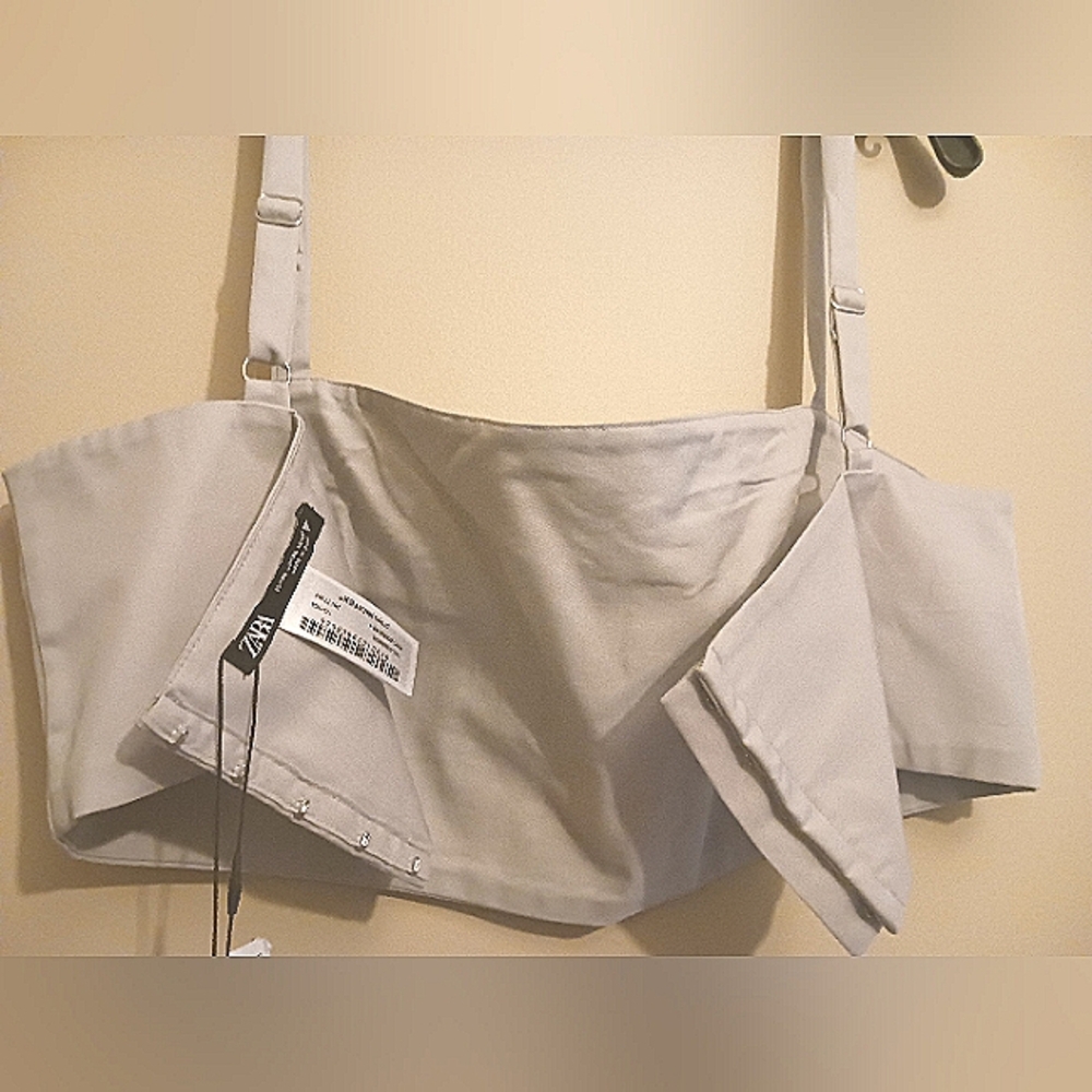 ZARA Grey Spaghetti Strap Crop Shirt - Picture 4 of 7